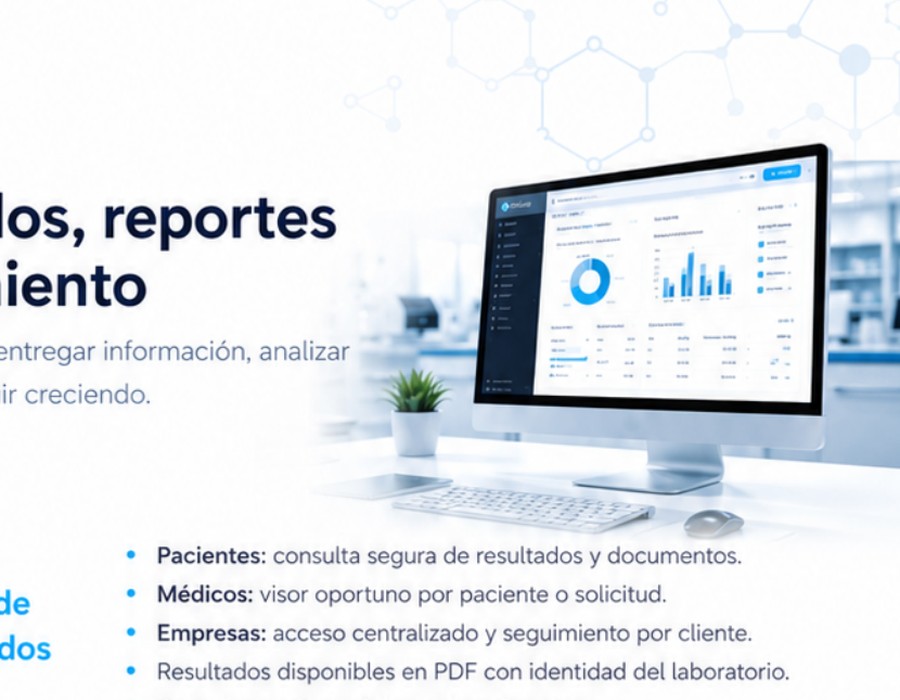 Vista del portal de resultados y reportes de Fácil-Lab WEB